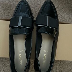 ALDO Black Patent Loafers with Ribbon Bow